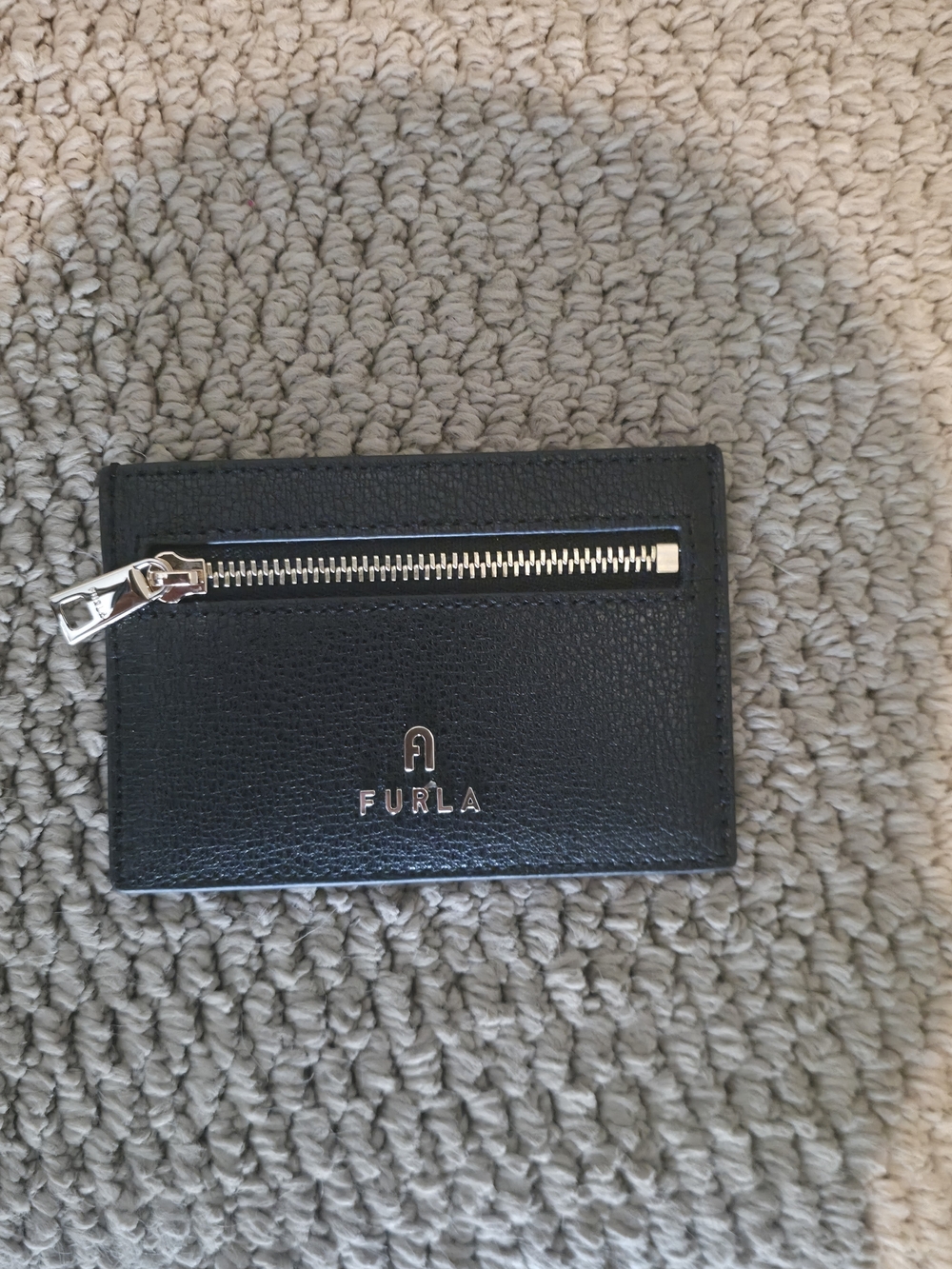 Furla Black Leather Card & Zip Pocket Holder